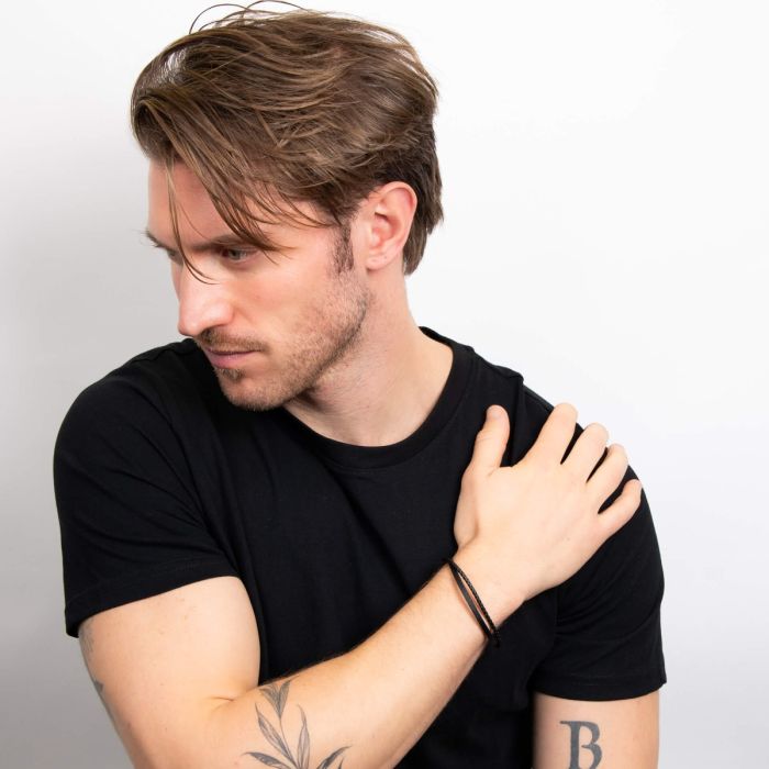 Double Row Black Leather Bracelet