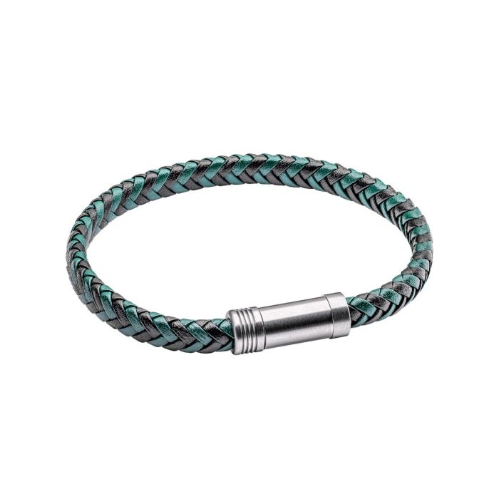 Black and Forest Green Plaited Leather Bracelet