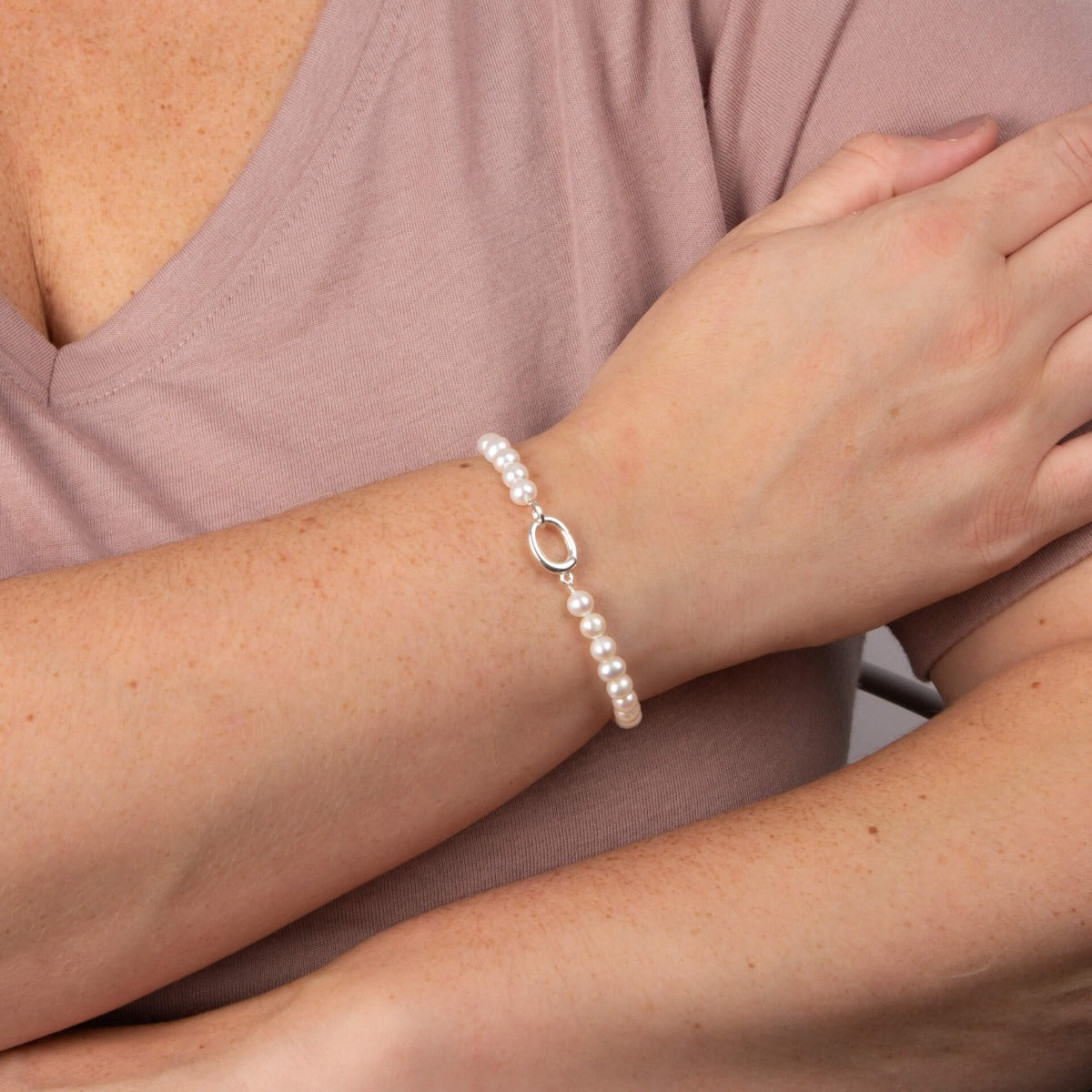 White Pearl Charm Bracelet