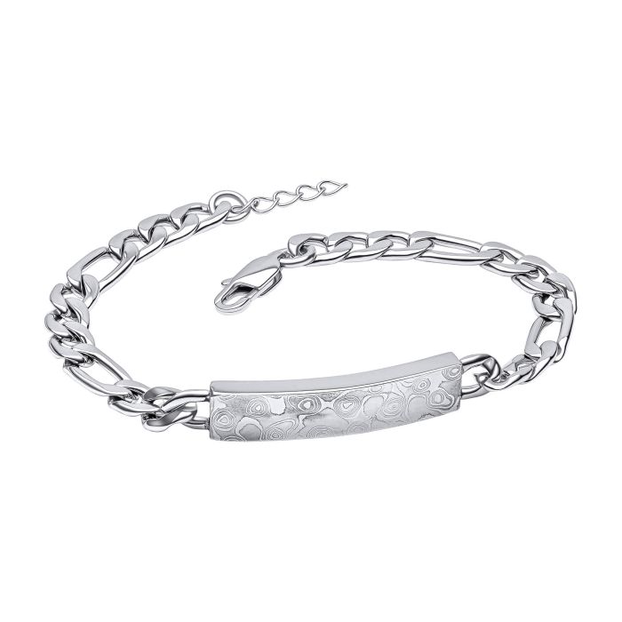 Damascus Steel ID Bar Chain Bracelet