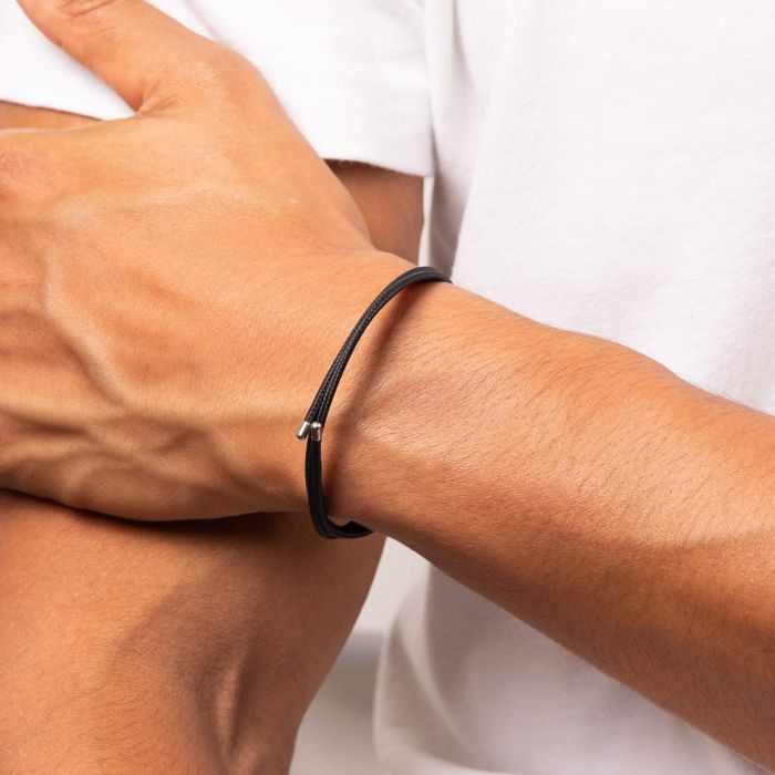 Black Nylon and Magnetic Stainless Steel Wrap Bracelet