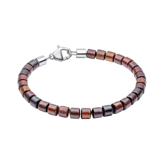 Stainless Steel Bracelet with Natural Wood Beads