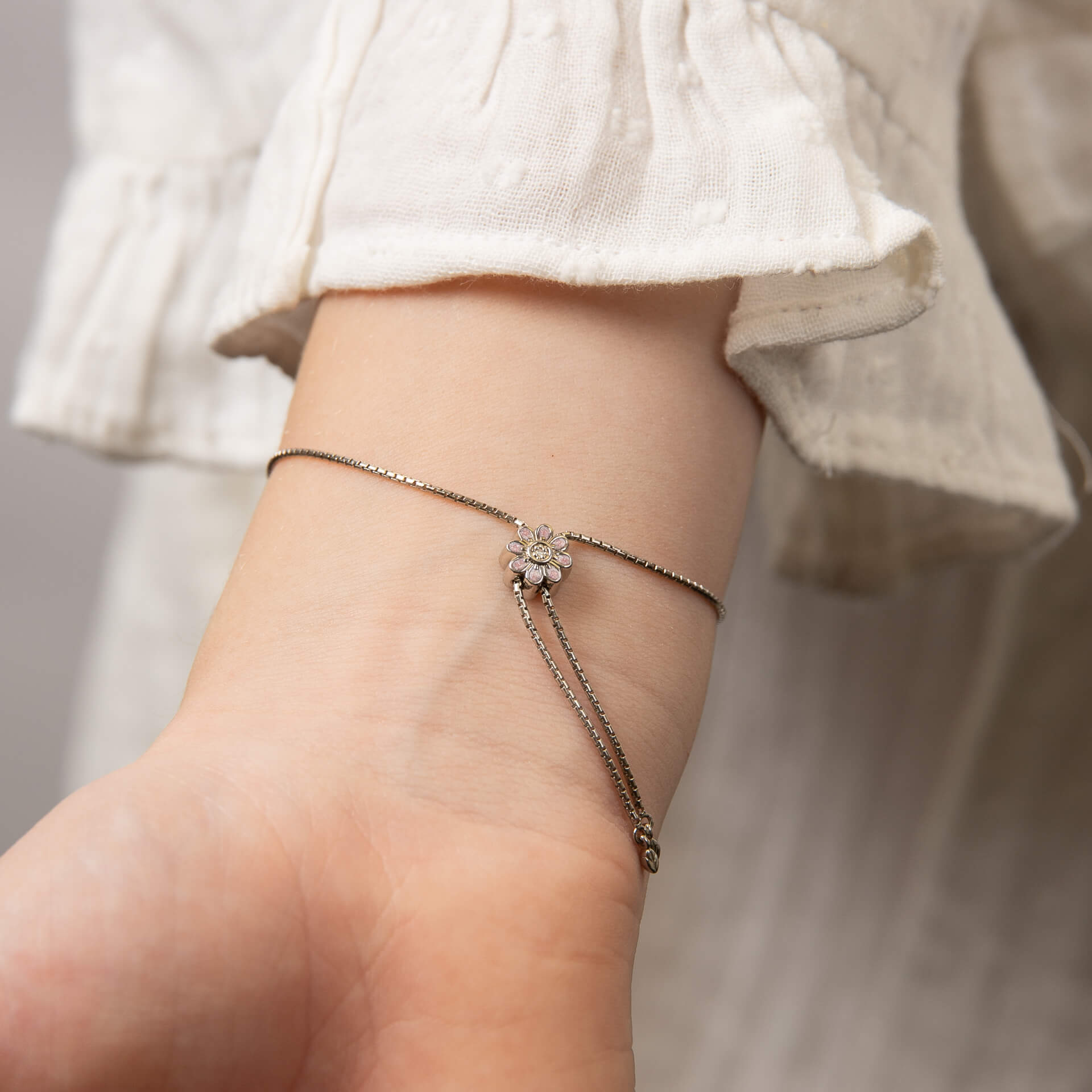 Pink Flower Toggle Bracelet with Diamond