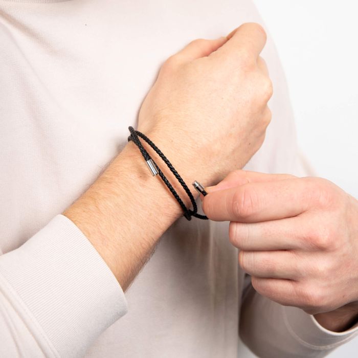Triple Layer Thin Black Leather Bracelet