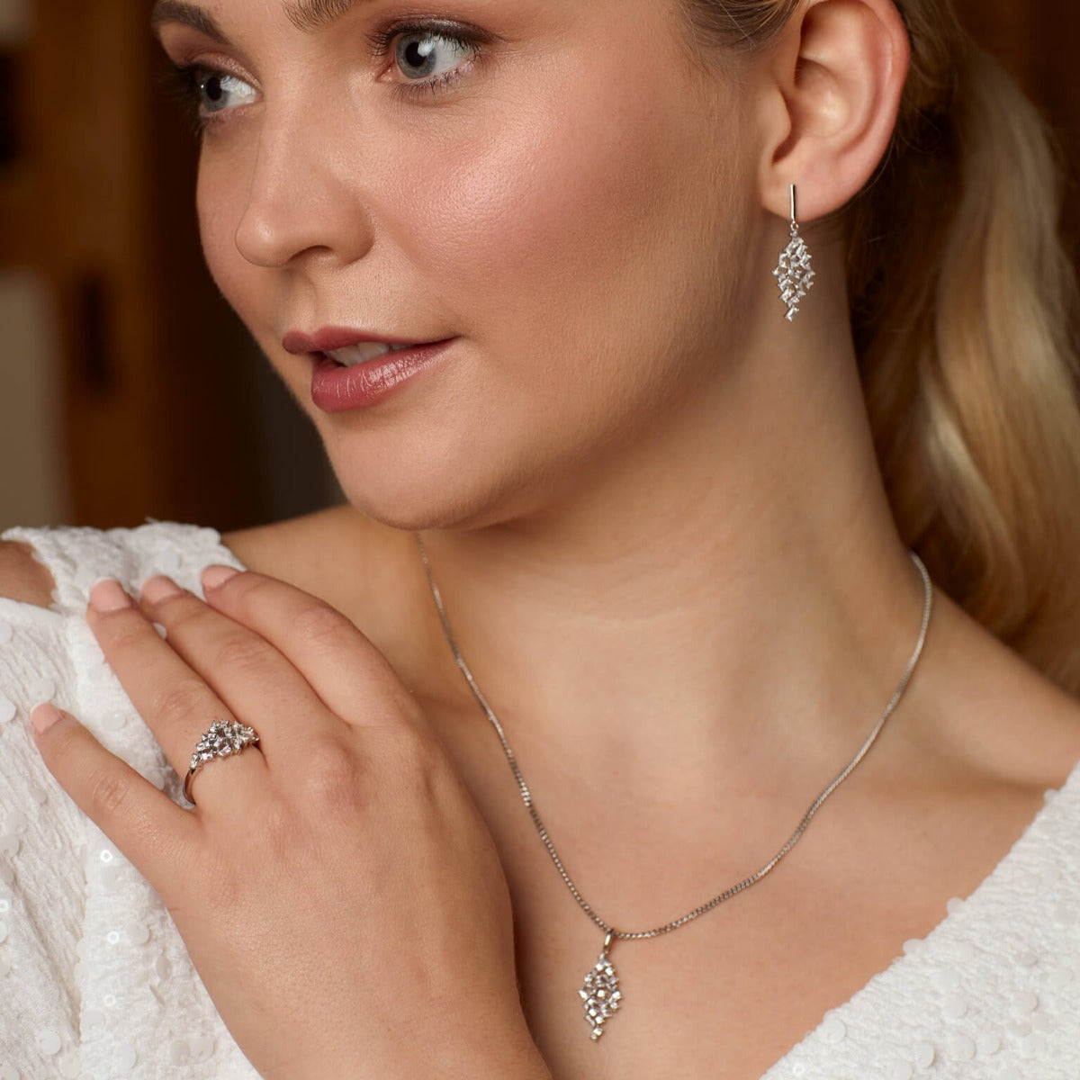 Baguette Zirconia Scatter Drop Earrings