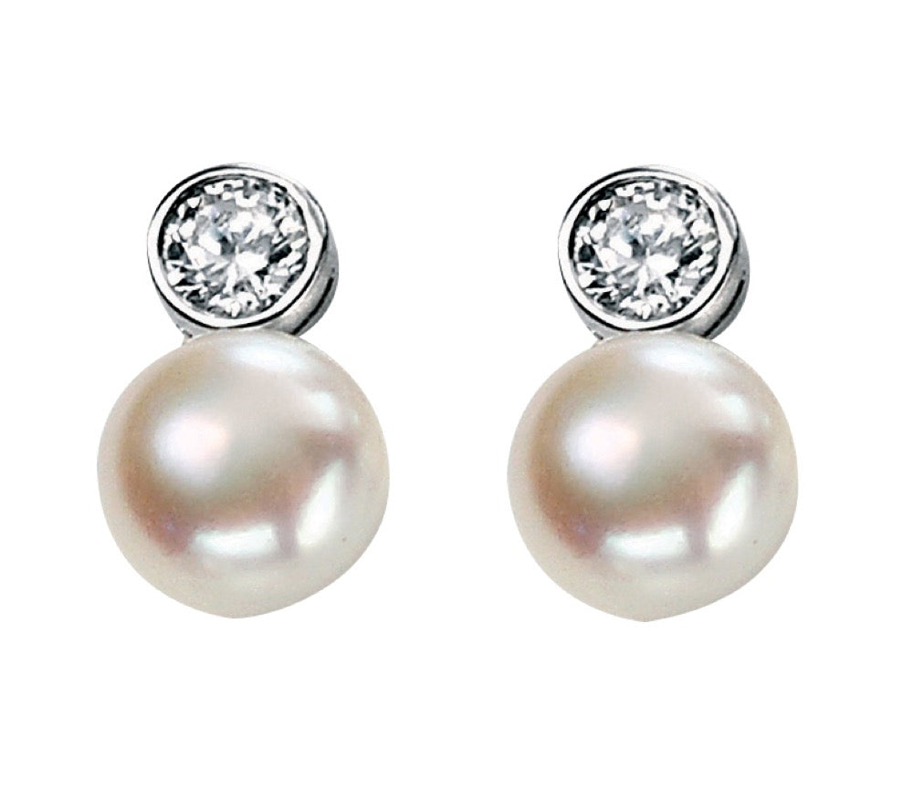 Fresh Water Pearl and Cubic Zirconia Earrings