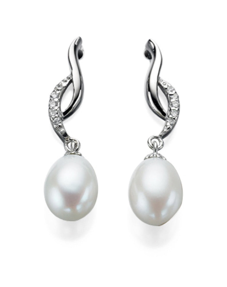 Freshwater Pearl and Cubic Zirconia Twist Earrings