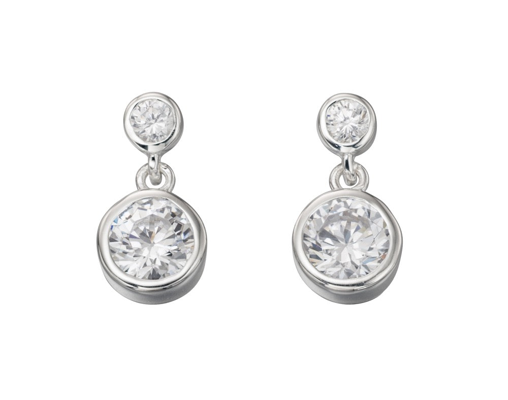 Round Double Drop Earrings with Cubic Zirconia