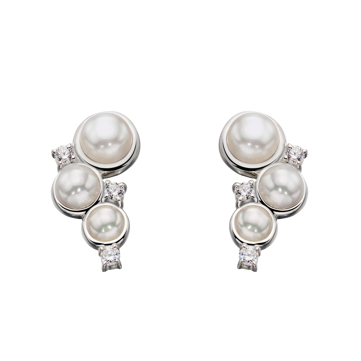 Crawler Stud Earrings with Pearl and Cubic Zirconia