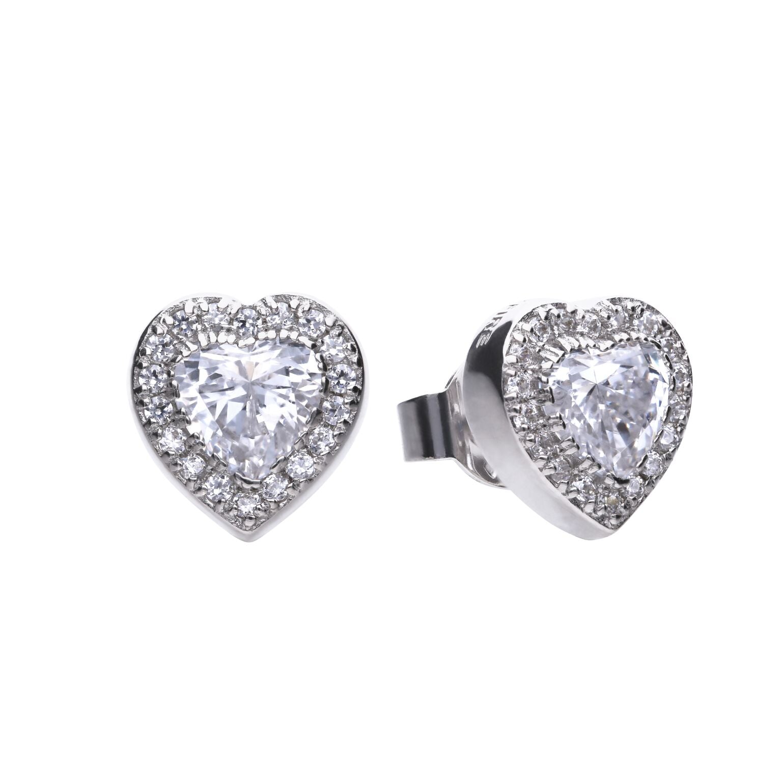 Pave Set Zirconia Heart Stud Earrings