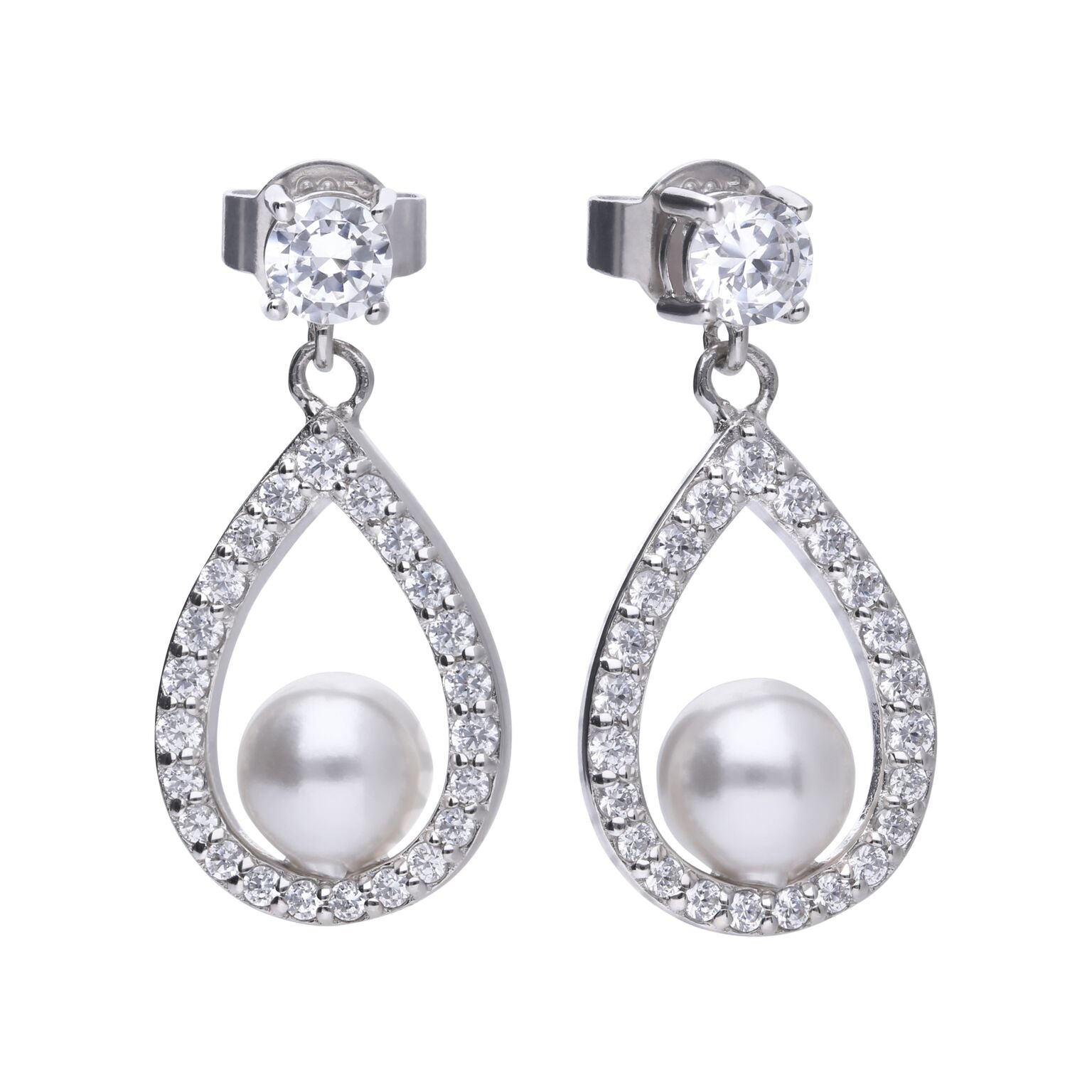 Open Halo Teardrop Earrings with Shell Pearl