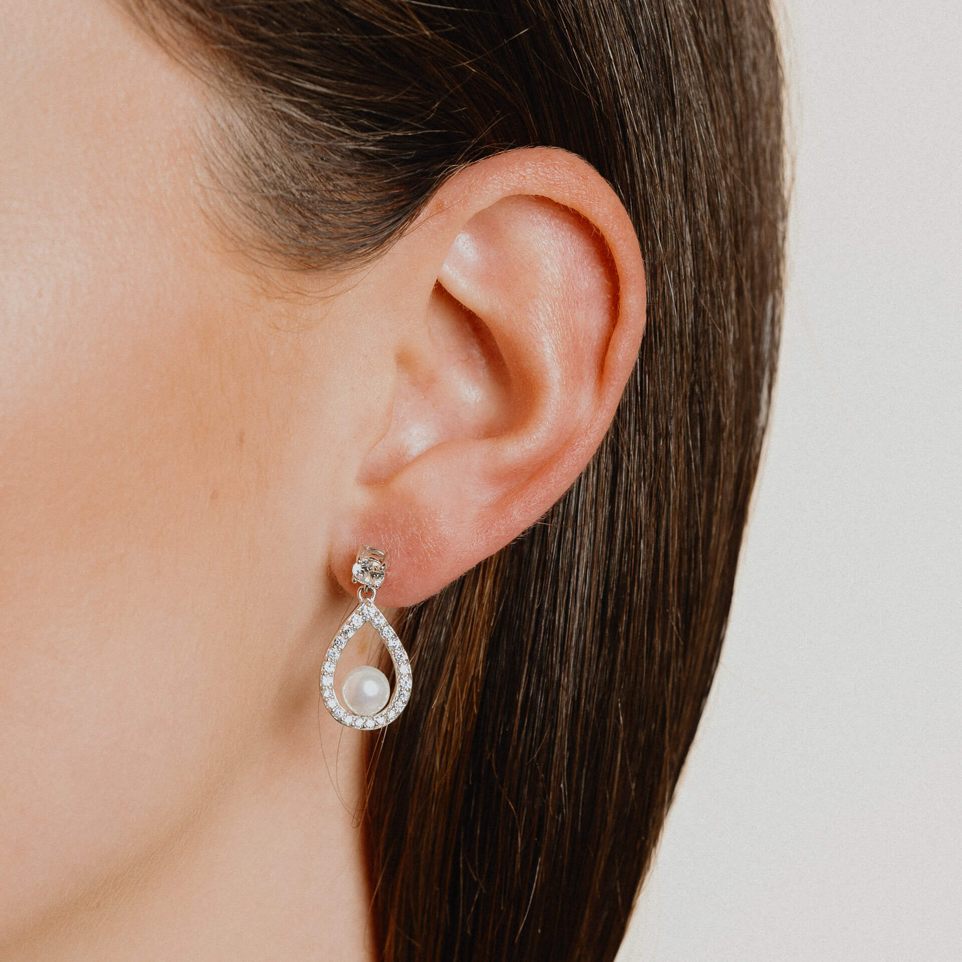 Open Halo Teardrop Earrings with Shell Pearl