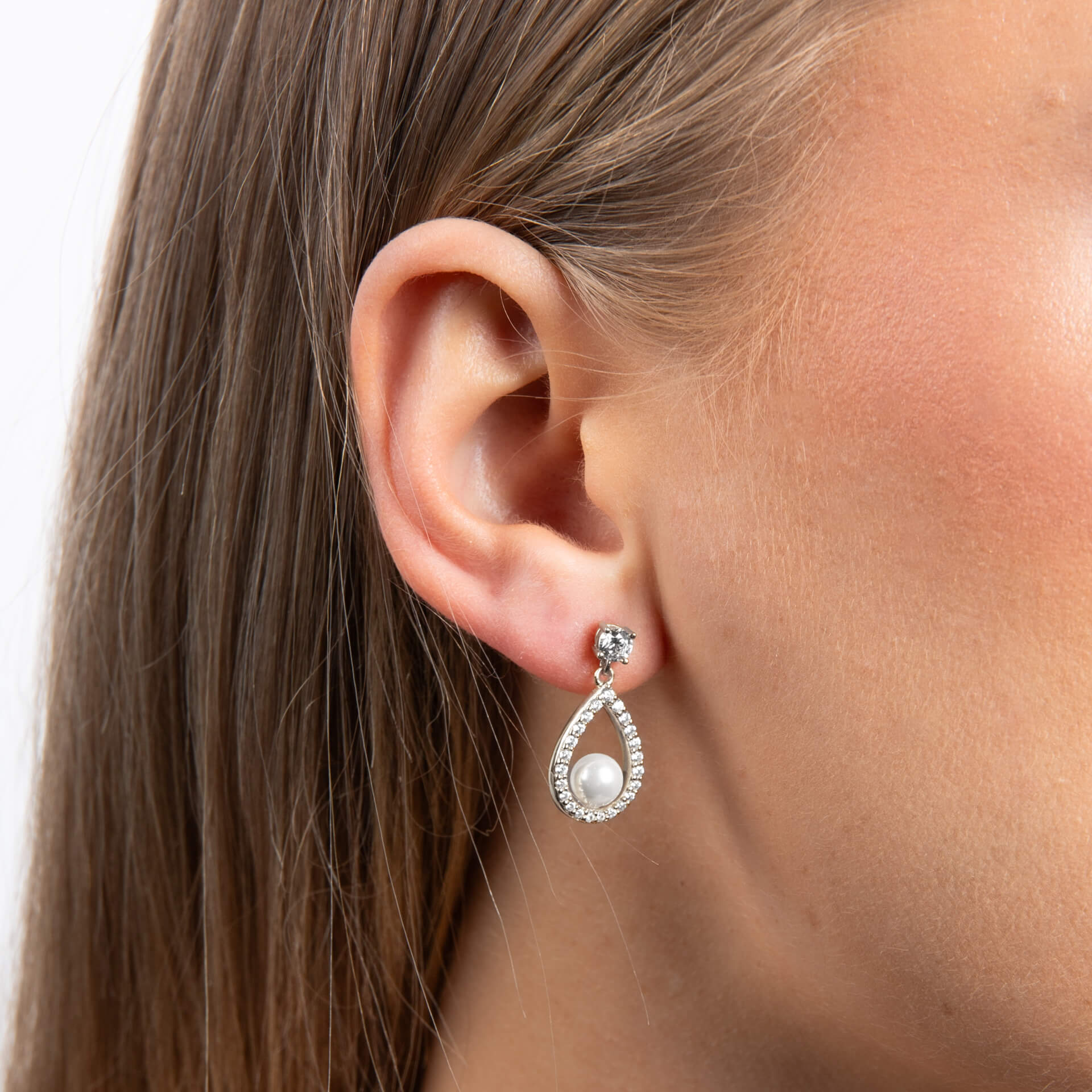 Open Halo Teardrop Earrings with Shell Pearl