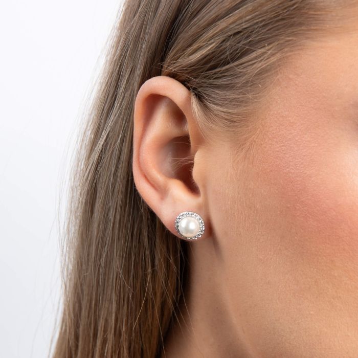 Shell Pearl and Zirconia Halo Stud Earrings