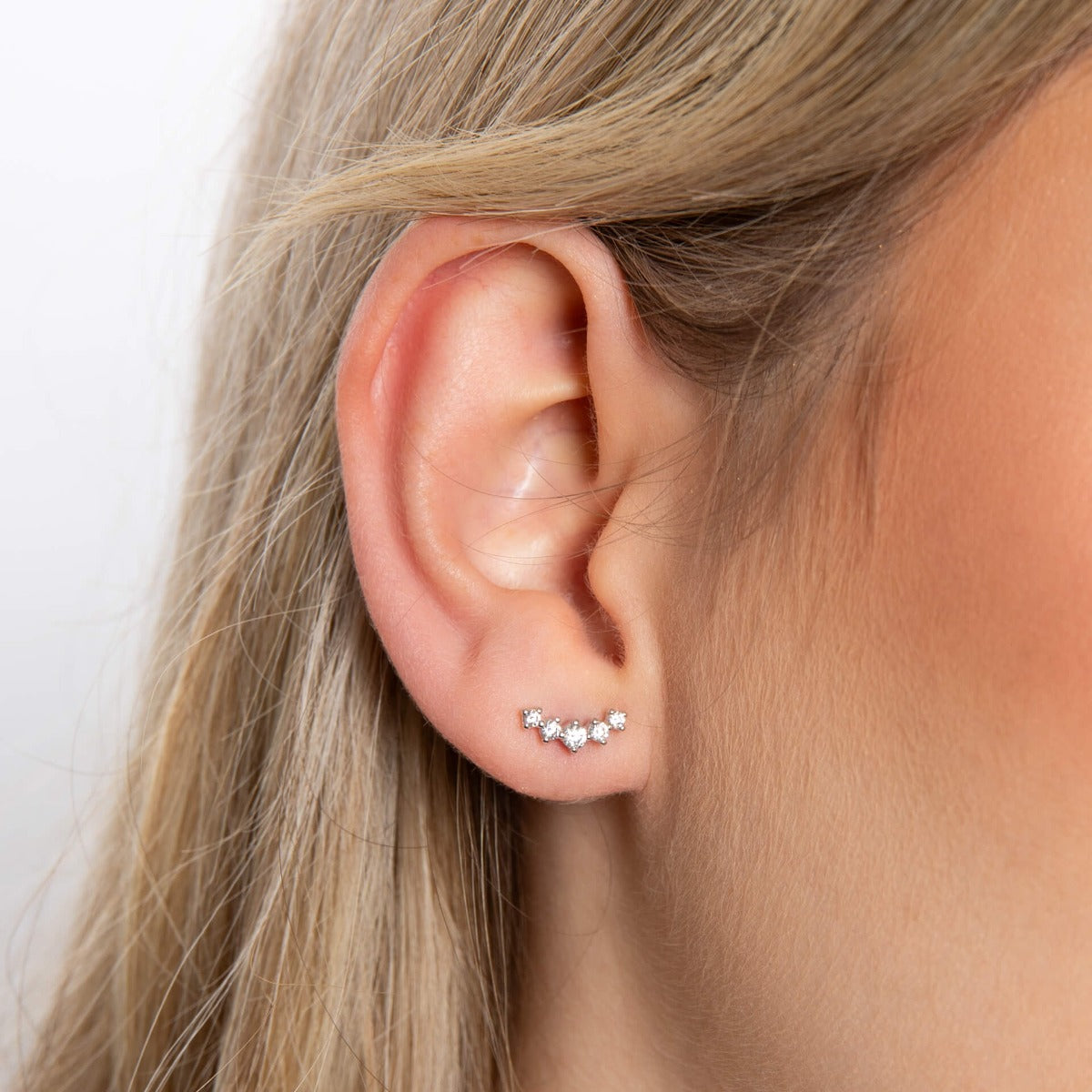 Curved Bar Stud Earrings with Graduated Cubic Zirconia Stones