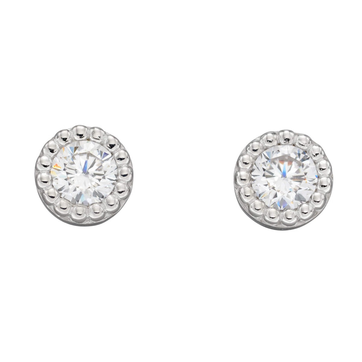 Millegrain Edge Round Stud Earrings