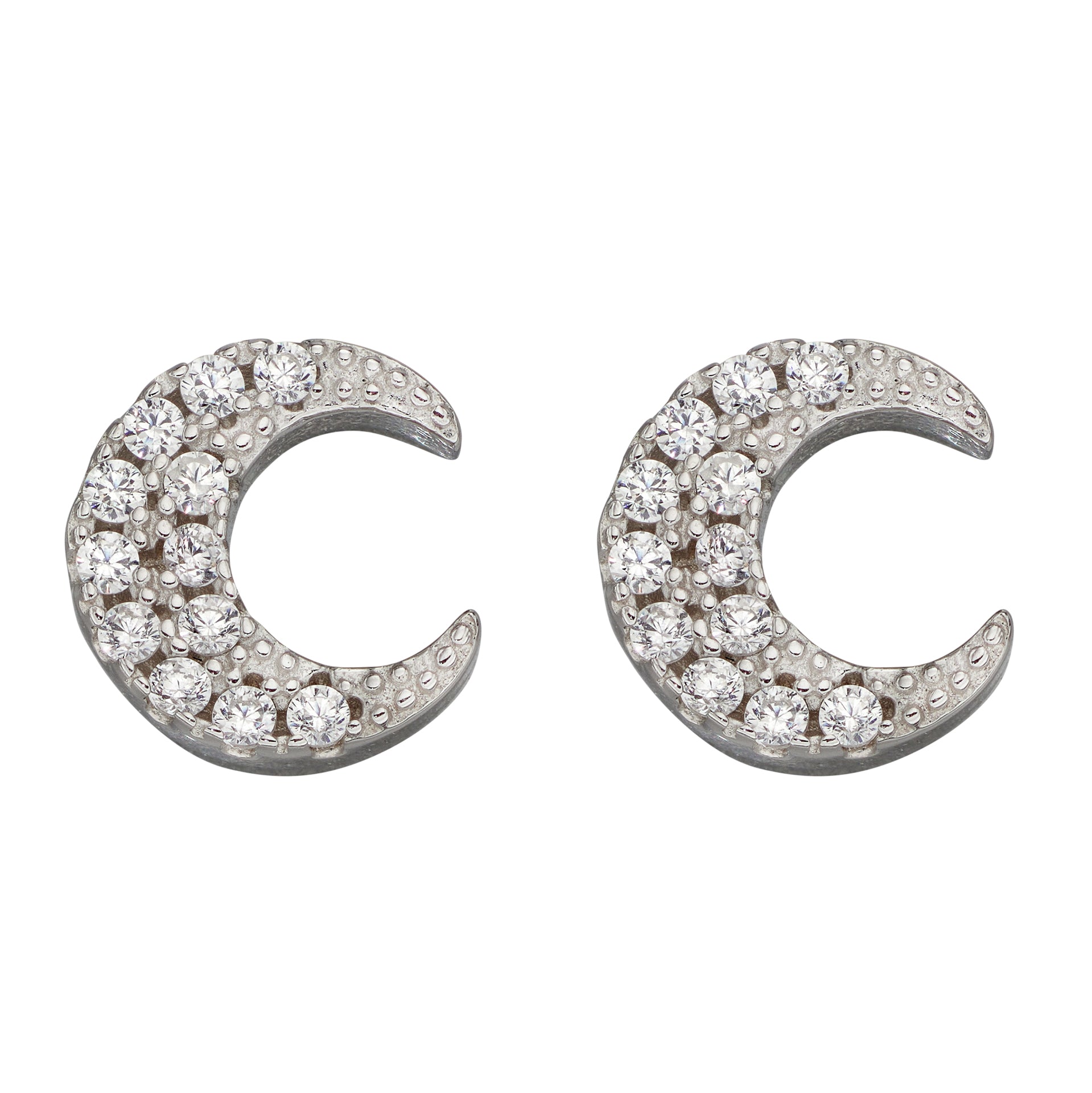 Crescent Moon Stud Earrings with Cubic Zirconia