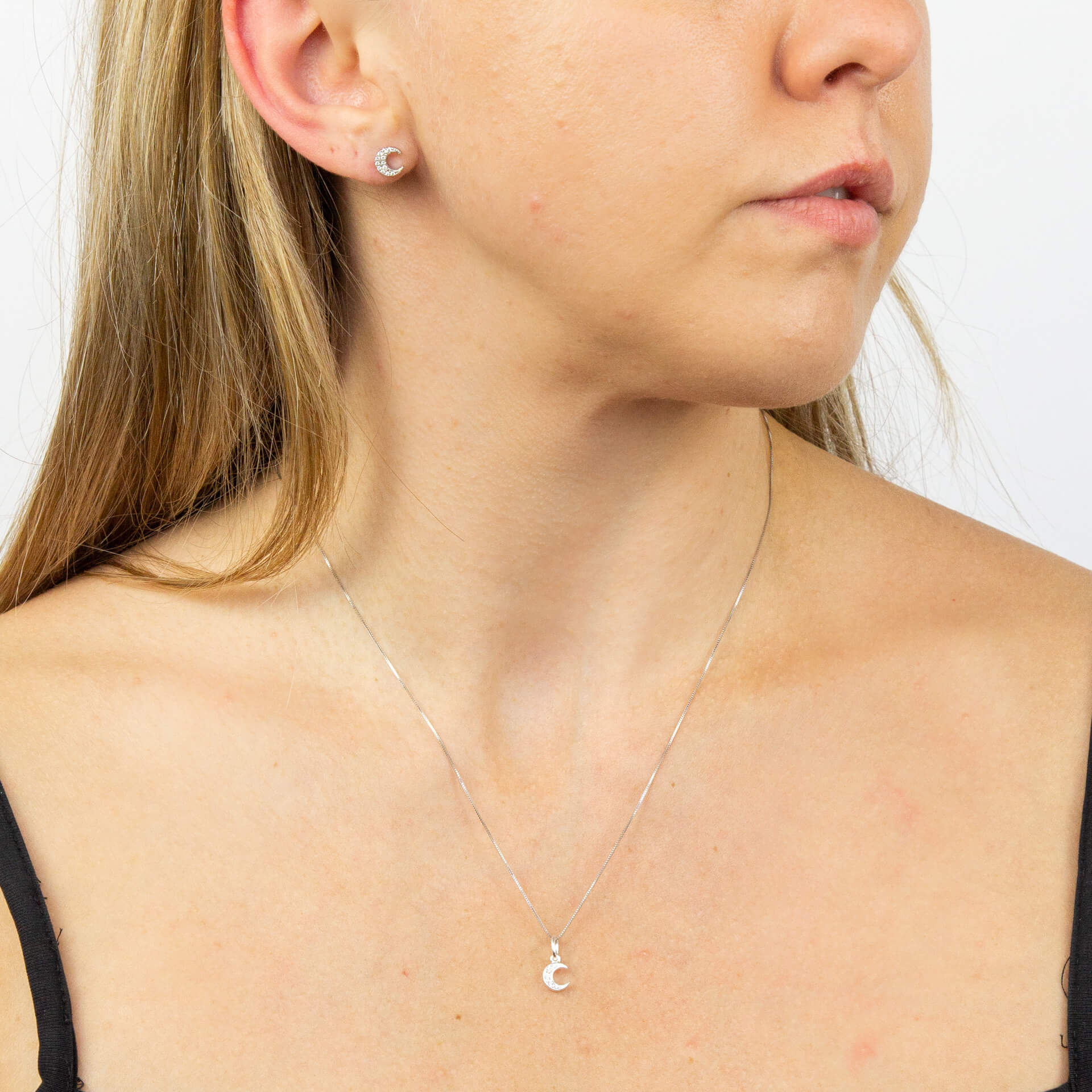 Crescent Moon Stud Earrings with Cubic Zirconia