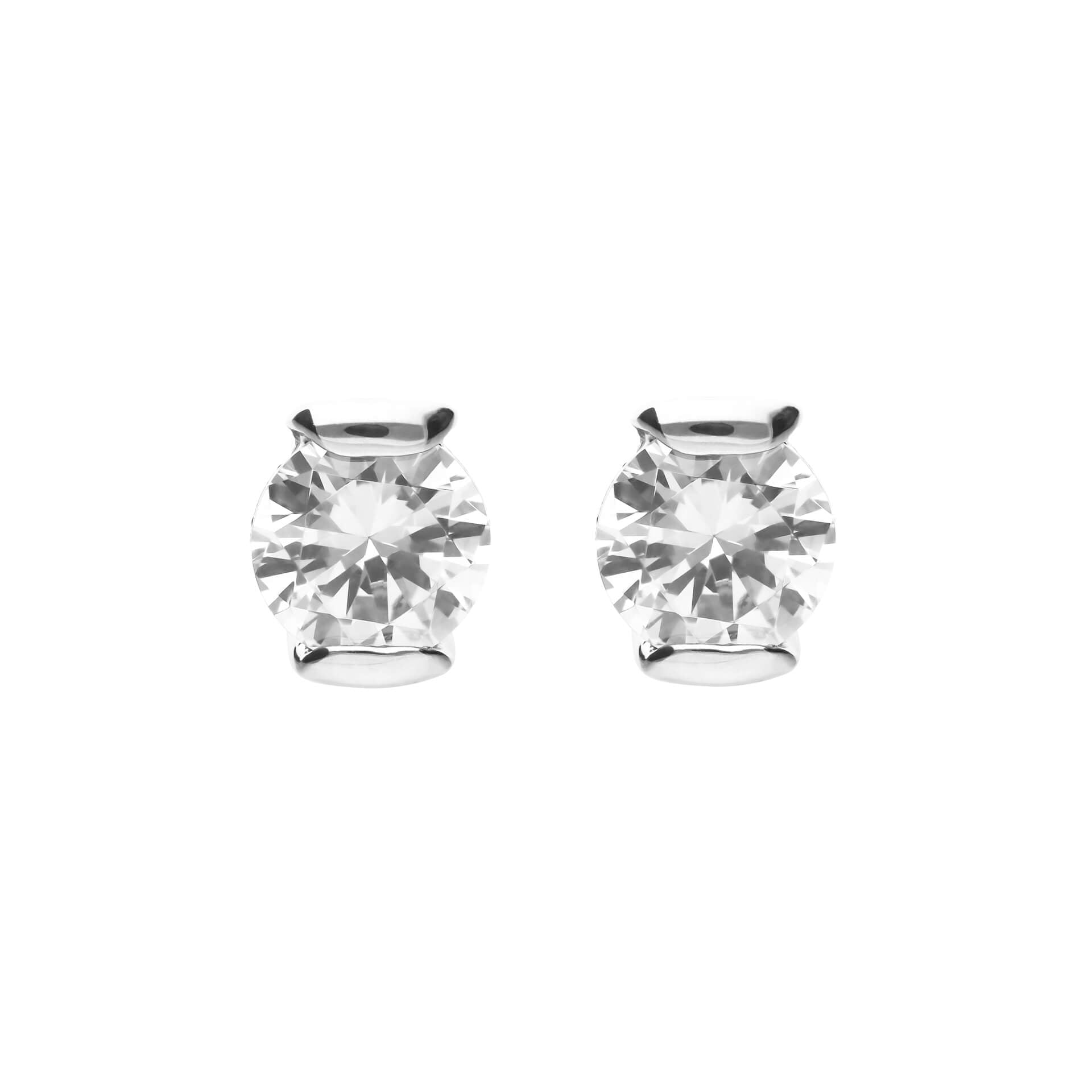 Semi Bezel Set Zirconia Stud Earrings