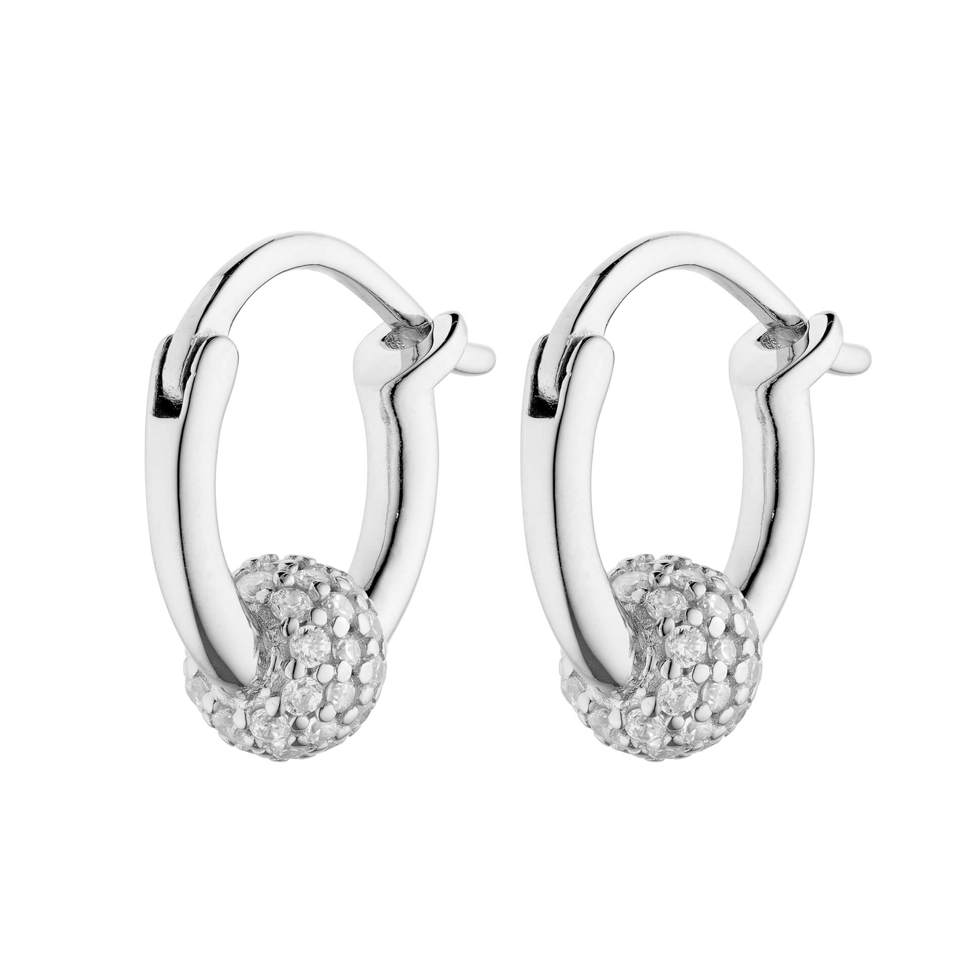 Pave Zirconia Ball Hoop Earrings