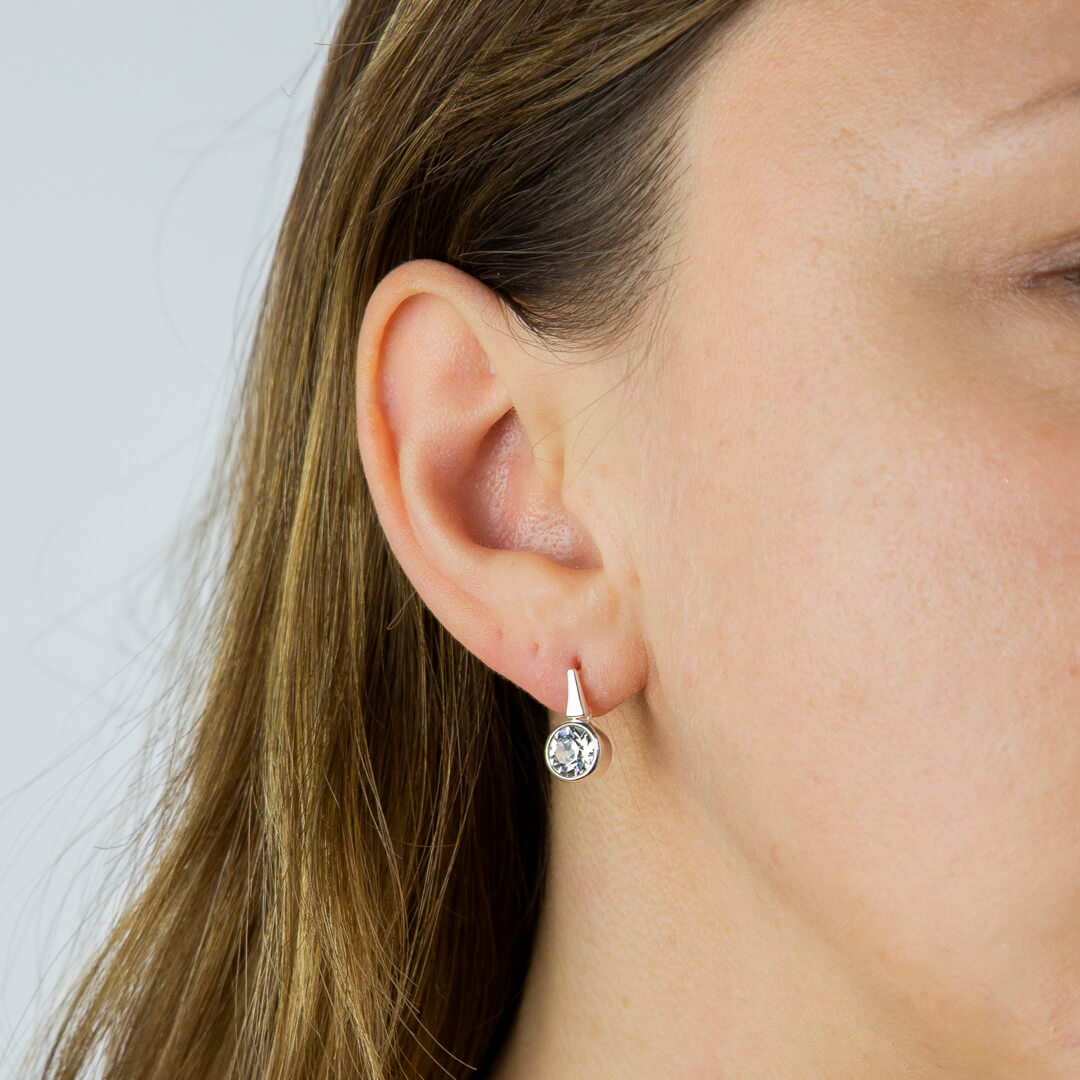 Pillar Round Drop Earrings with Crystal