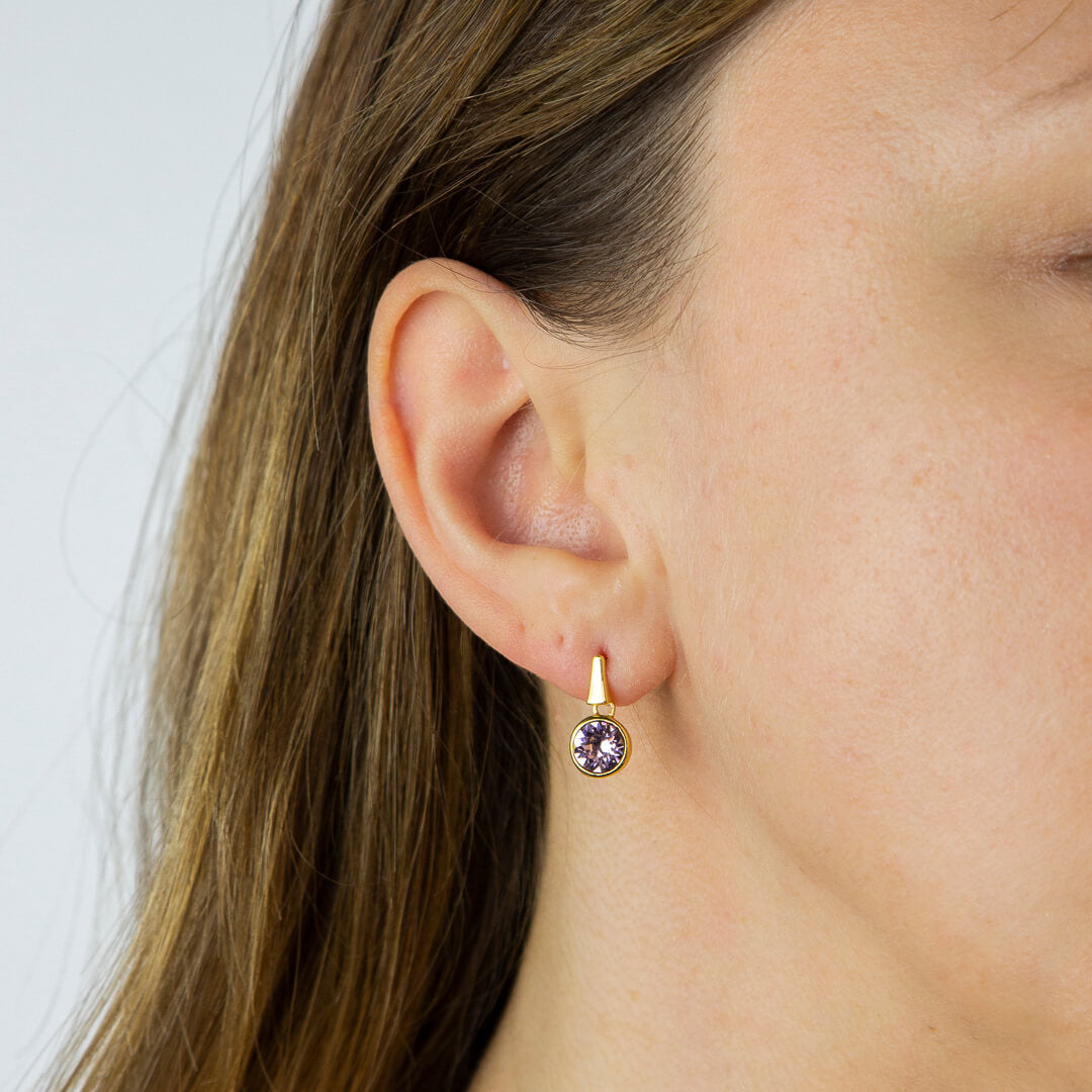 Pillar Round Drop Earrings with Crystal