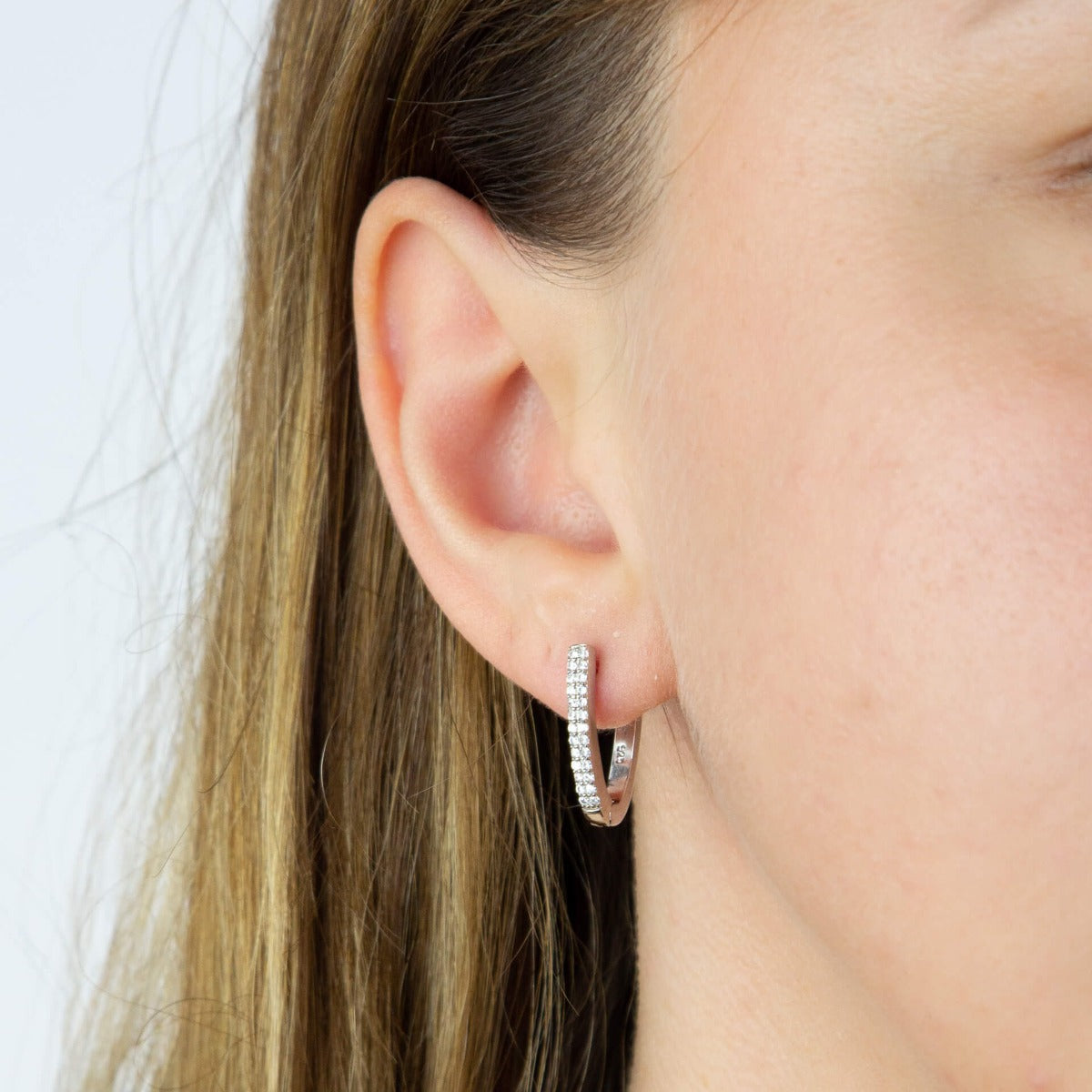 U Shaped Hinged Hoop Earrings with Cubic Zirconia