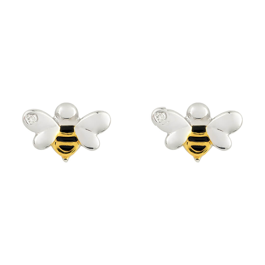 Enamel Bee Stud Earrings with Diamond