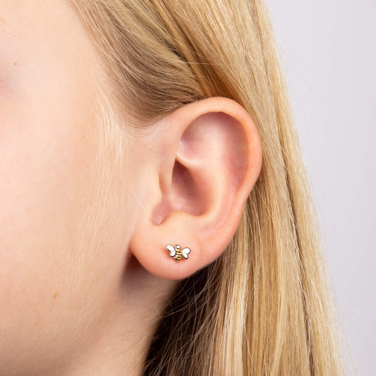 Enamel Bee Stud Earrings with Diamond