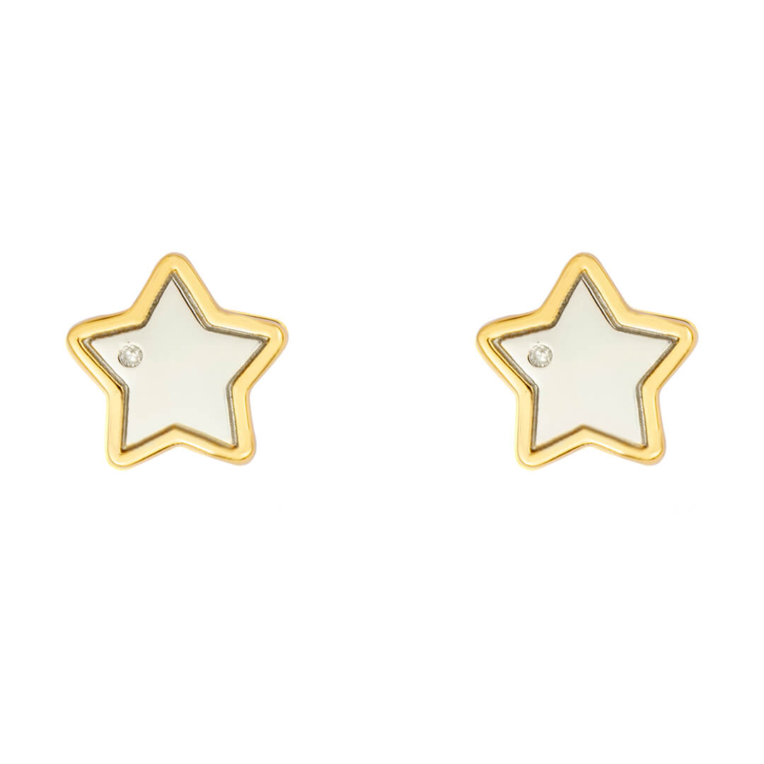 Gold Edge Star Stud Earringswith Diamond