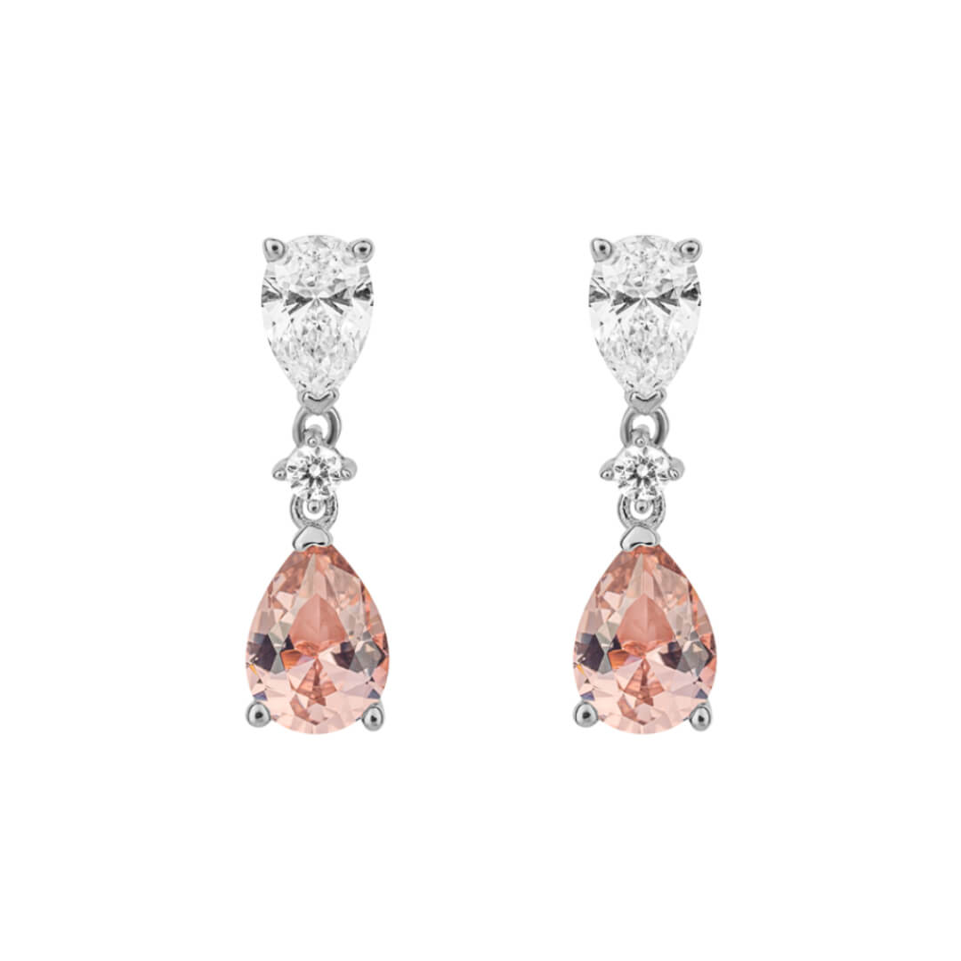 Teardrop Shaped Pink Zirconia Drop Earrings