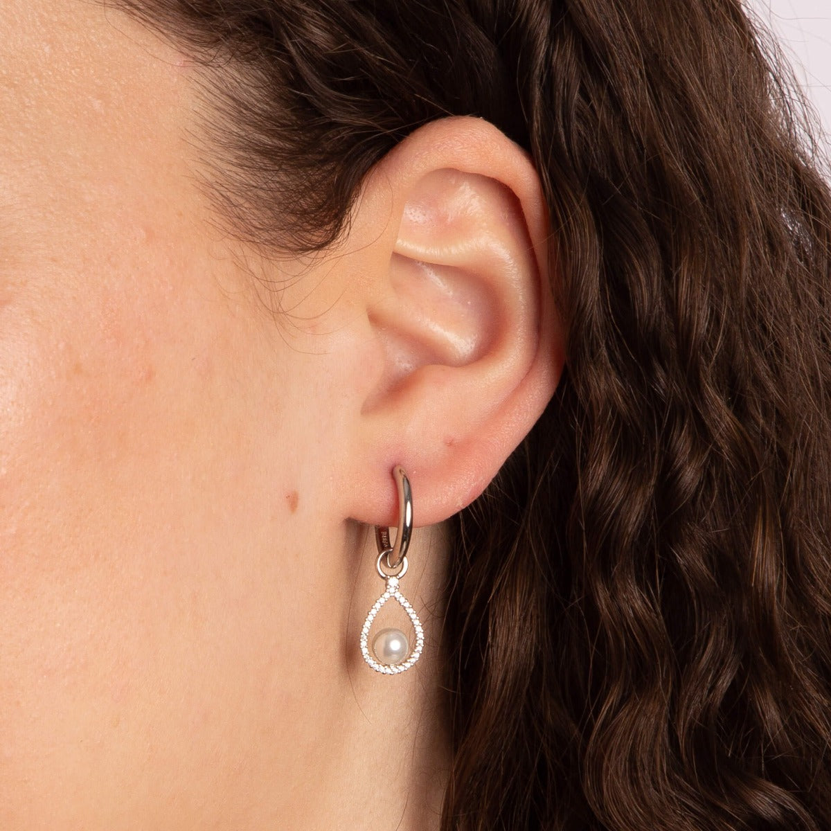 Pave Set Assembled Hoop Earrings with Shell Pearl