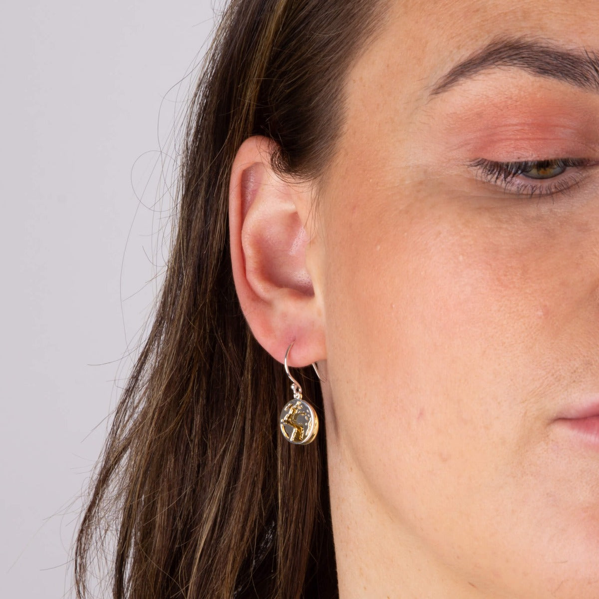 World Drop Earrings with Yellow Gold Plated Disc