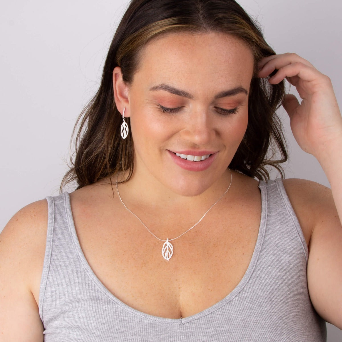 Organic Leaf Drop Earrings with Cubic Zirconia