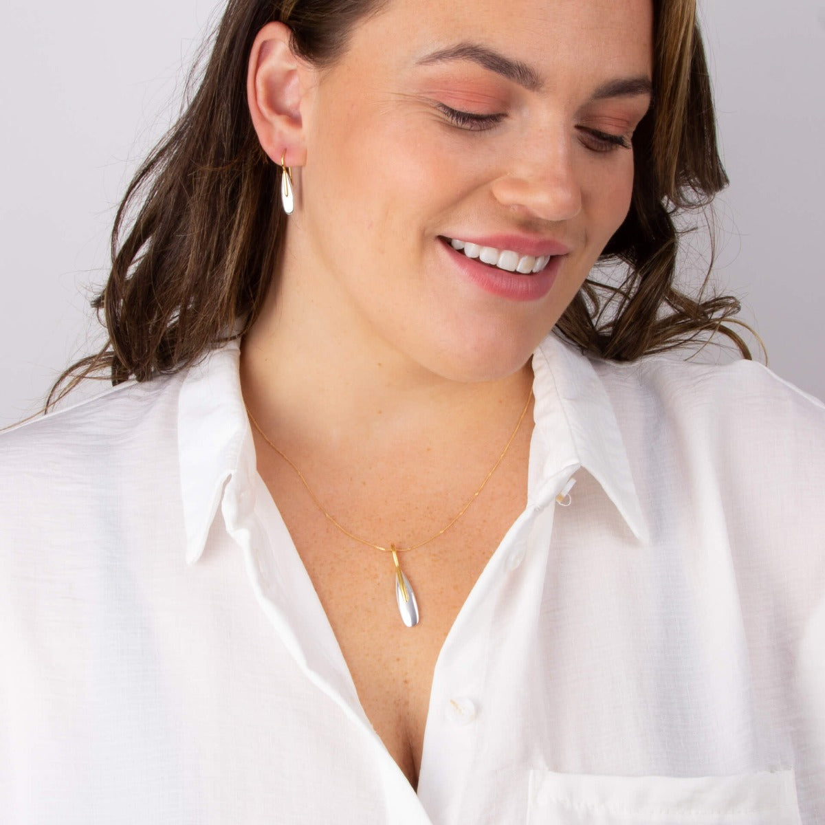 Elongated Pebble Drop Earrings with Yellow Gold Plating