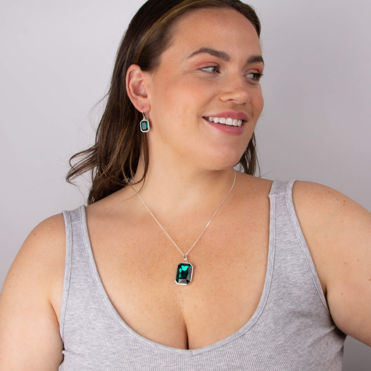 Elongated Octagon Crystal Drop Earrings