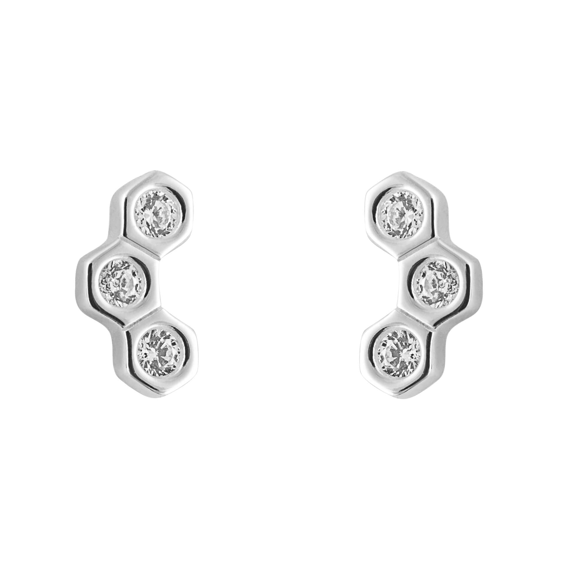 Honeycomb Stud Earrings with Cubic Zirconia