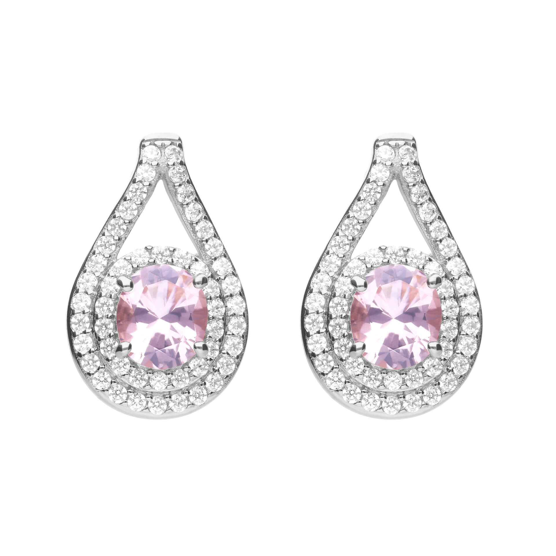 Teardrop Pink Zirconia Stud Earrings