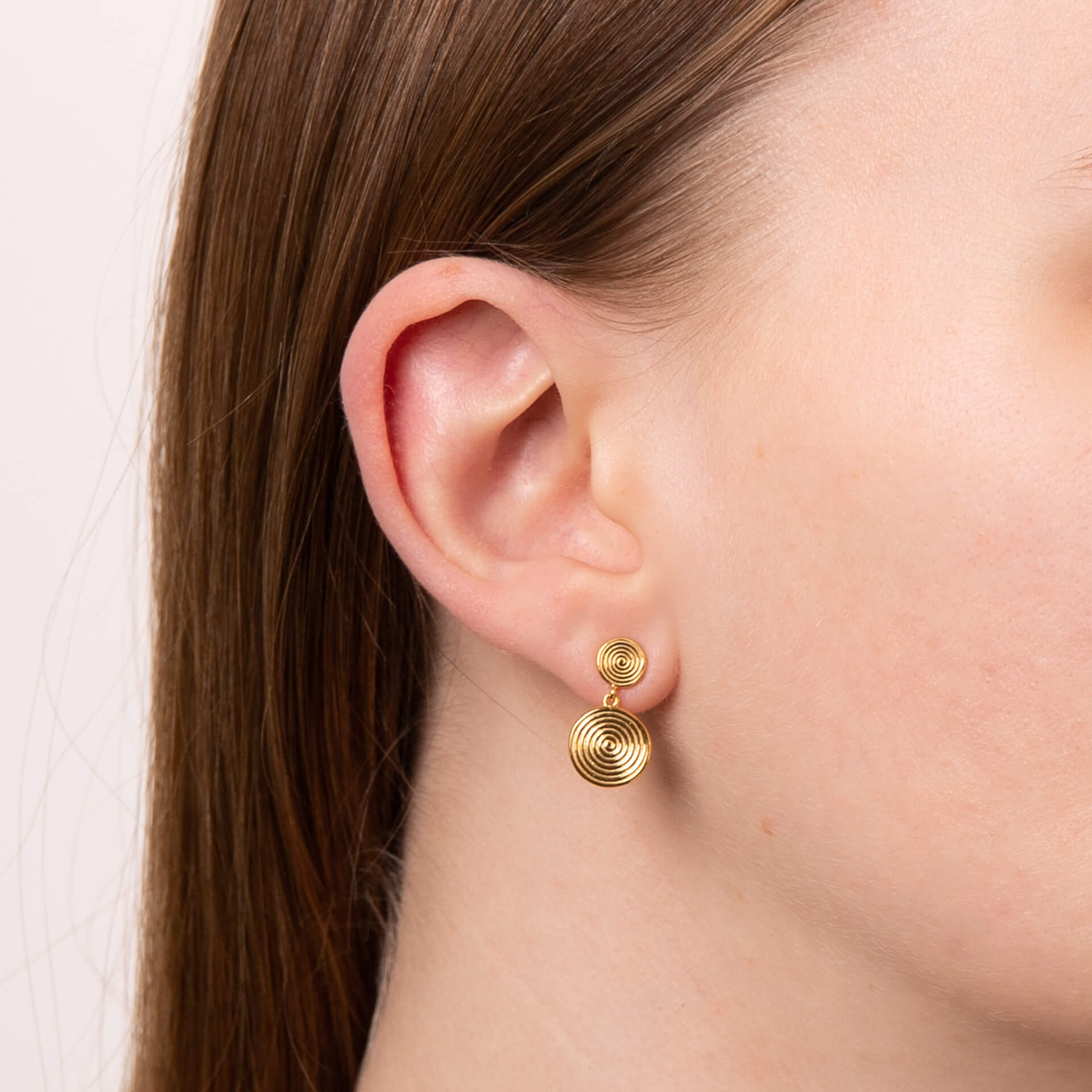 Double Spiral Disc Drop Earrings