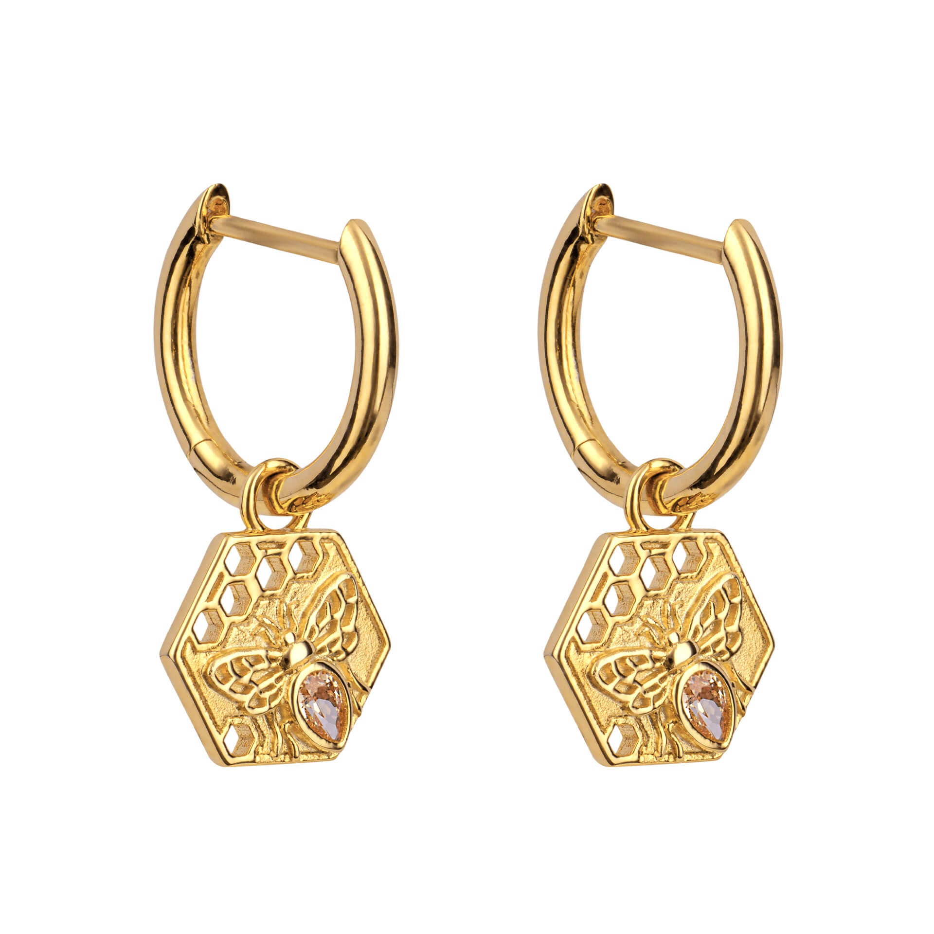 Hexagon Bee Assembled Hoop Earrings