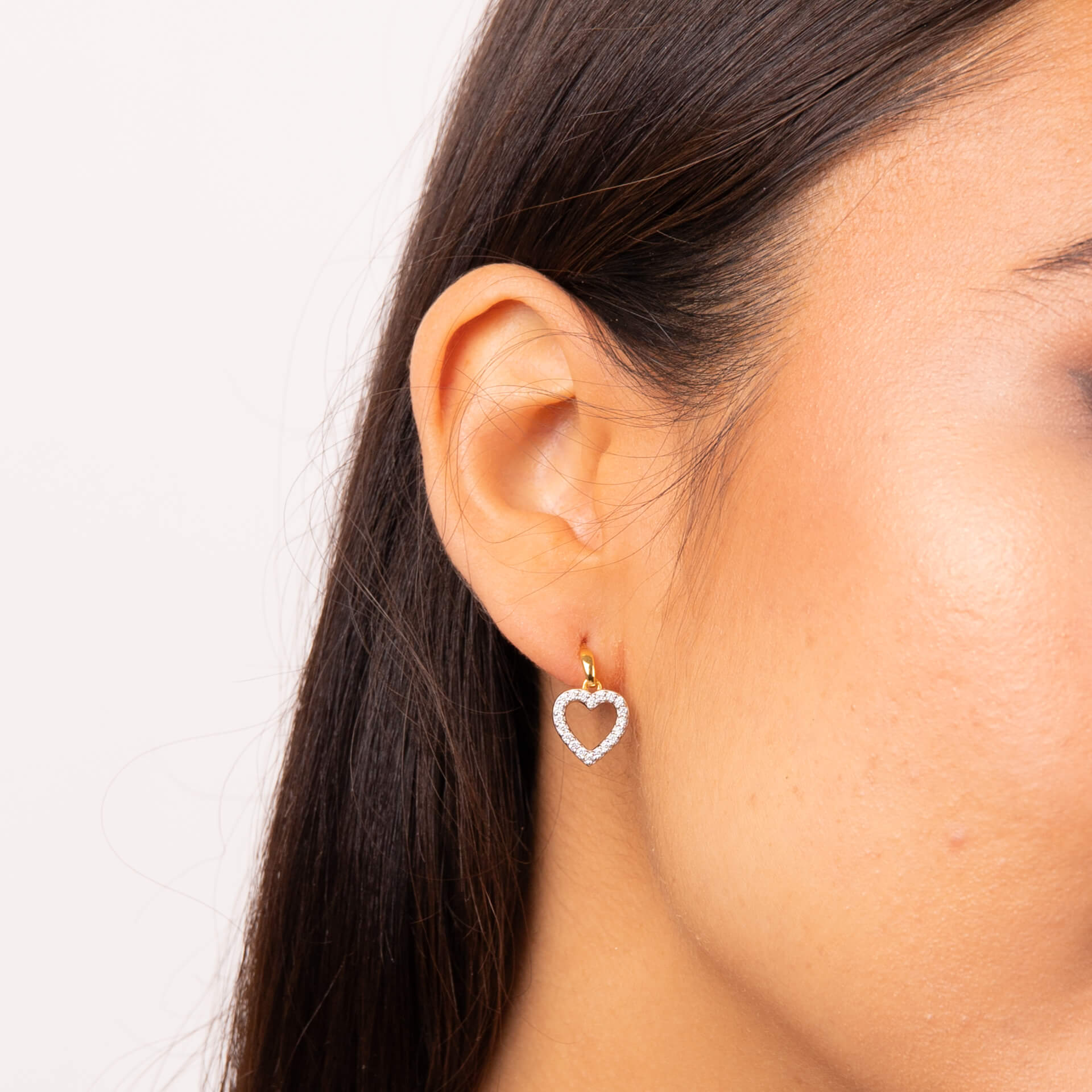 Pave Set Heart Drop Earrings