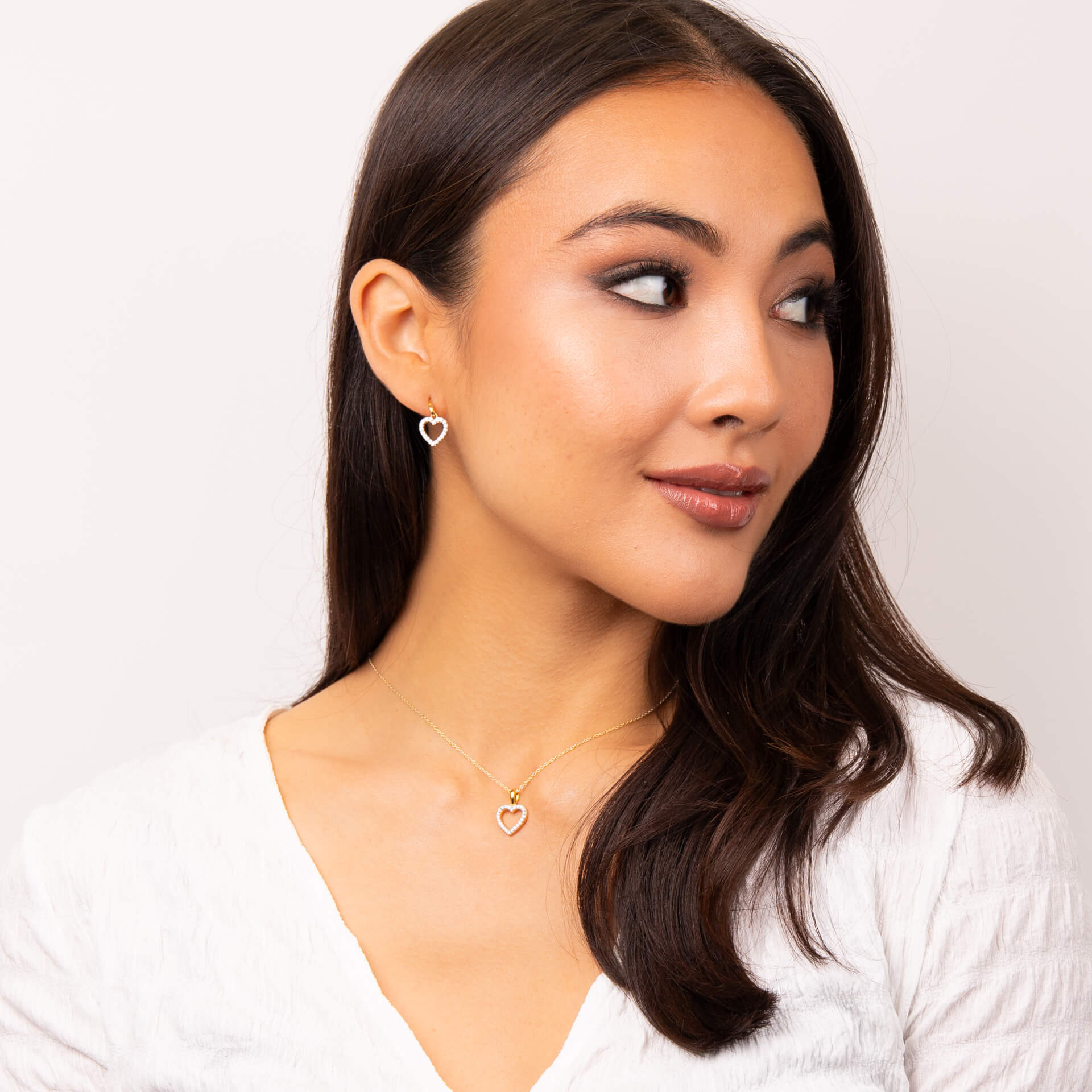 Pave Set Heart Drop Earrings