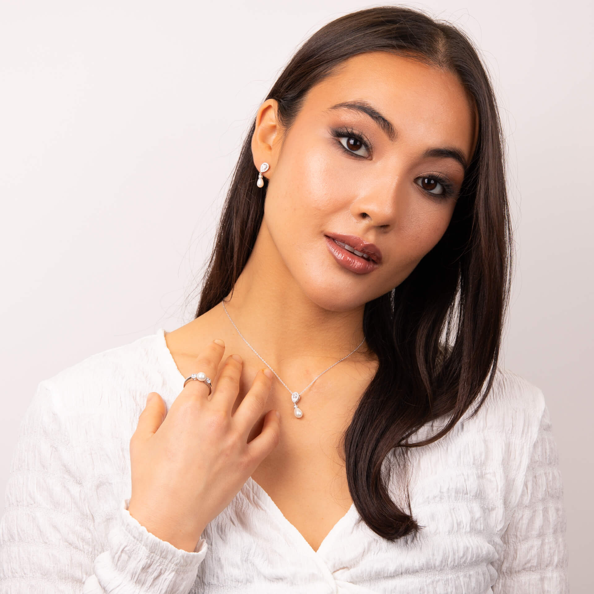Teardrop Zirconia Earrings with Shell Pearl Drop
