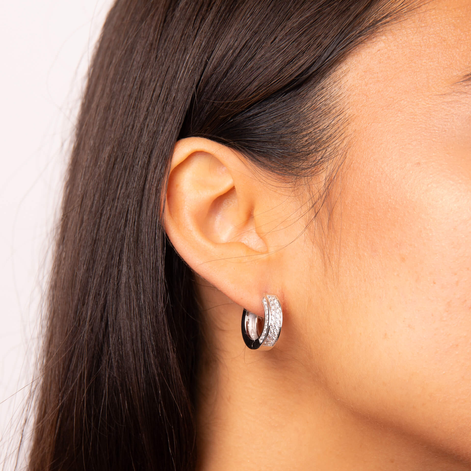 Half Pave Band Hoop Earrings