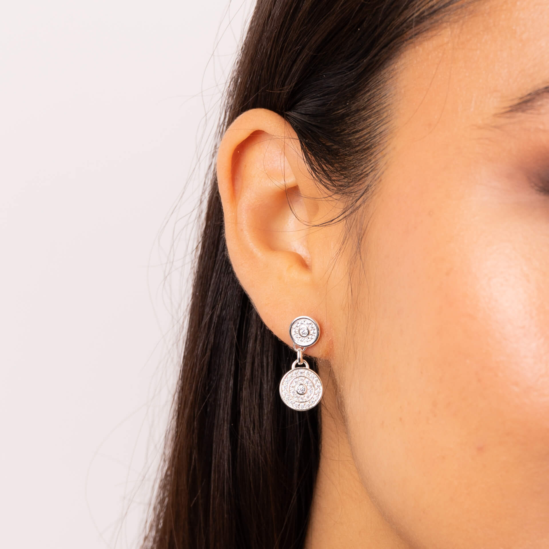 Channel Set Circular Drop Earrings