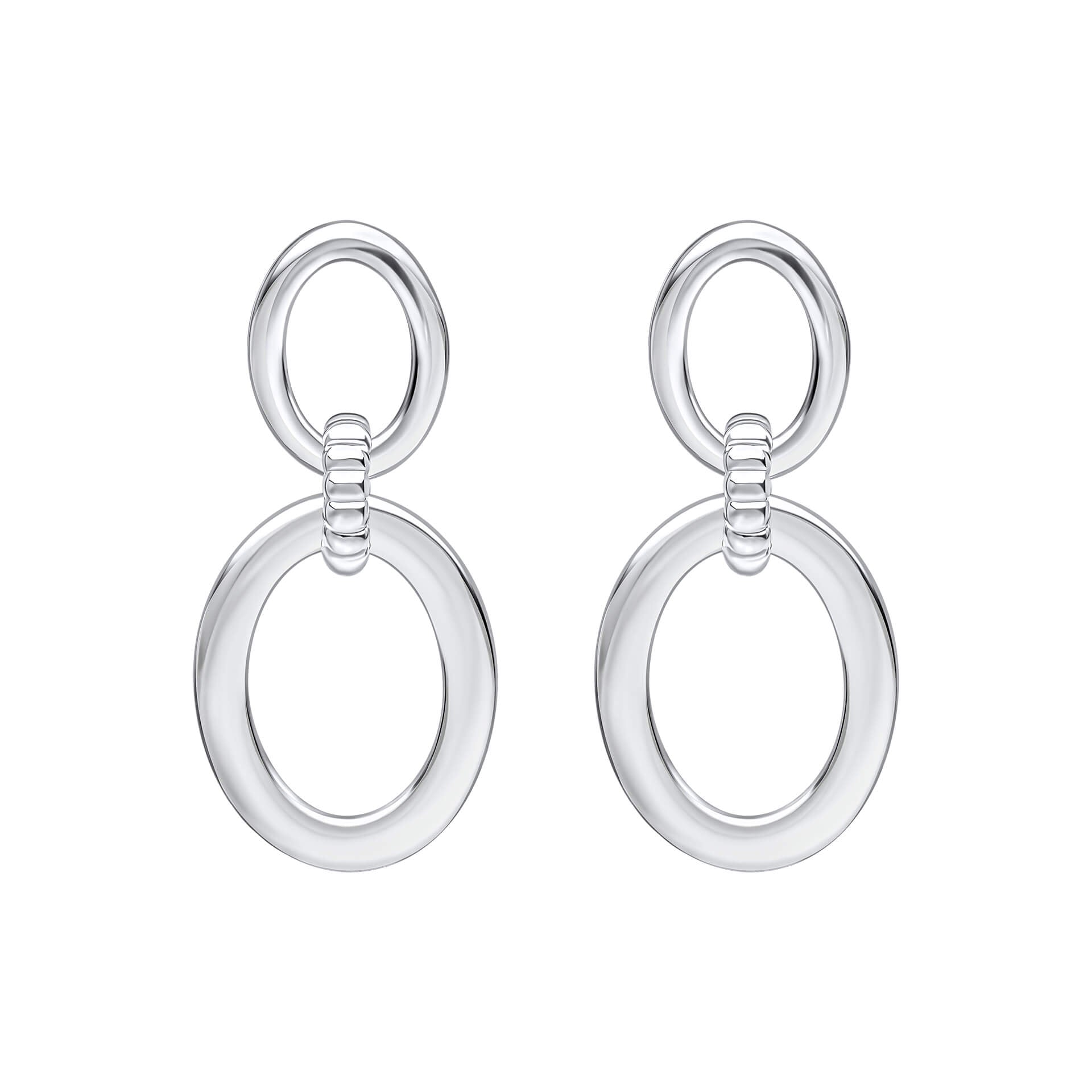 Double Oval Drop Earrings with Textured Connection Link
