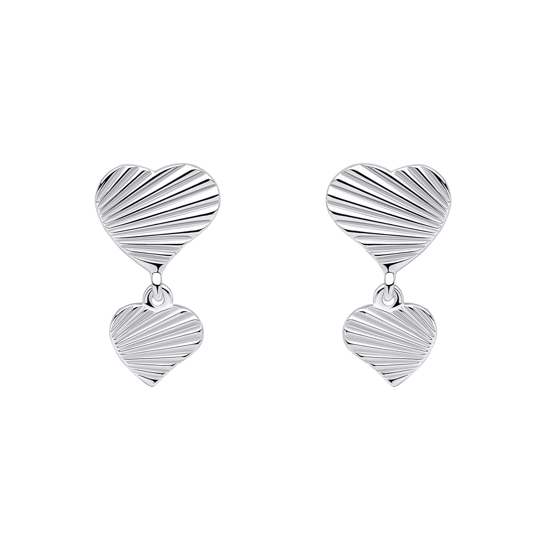 Diamond Cut Double Heart Drop Earrings