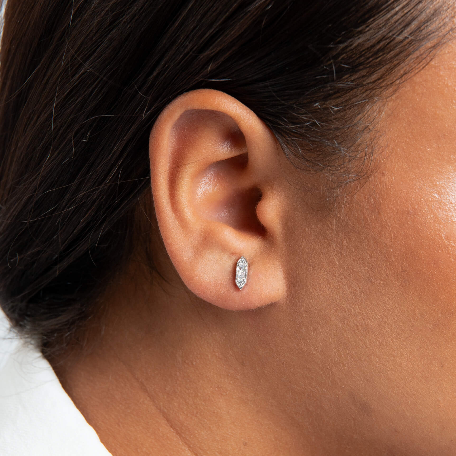 Elongated Hexagon Stud Earrings