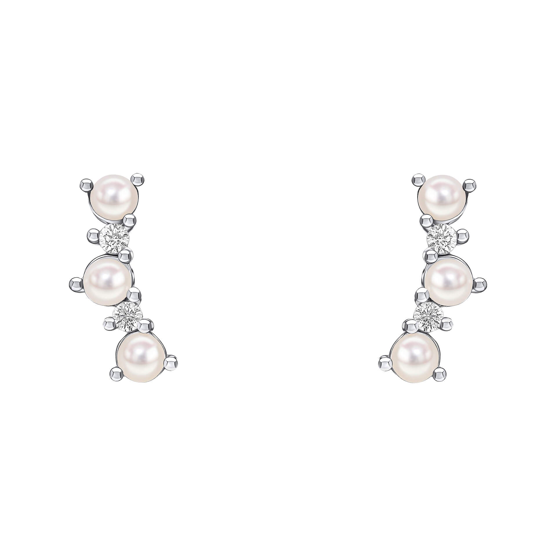 Curved Freshwater Pearl and Cubic Zirconia Crawler Earrings