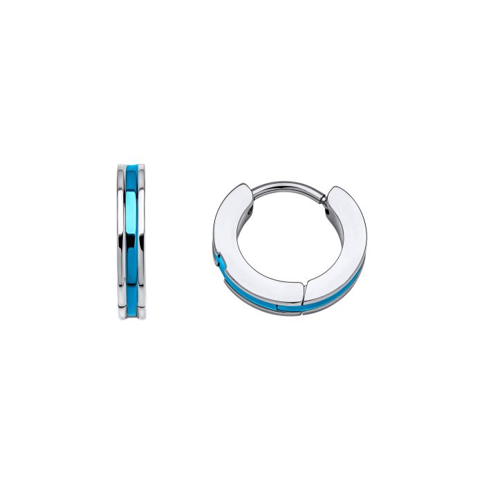 Stainless Steel and Blue Detail Hoop Earrings